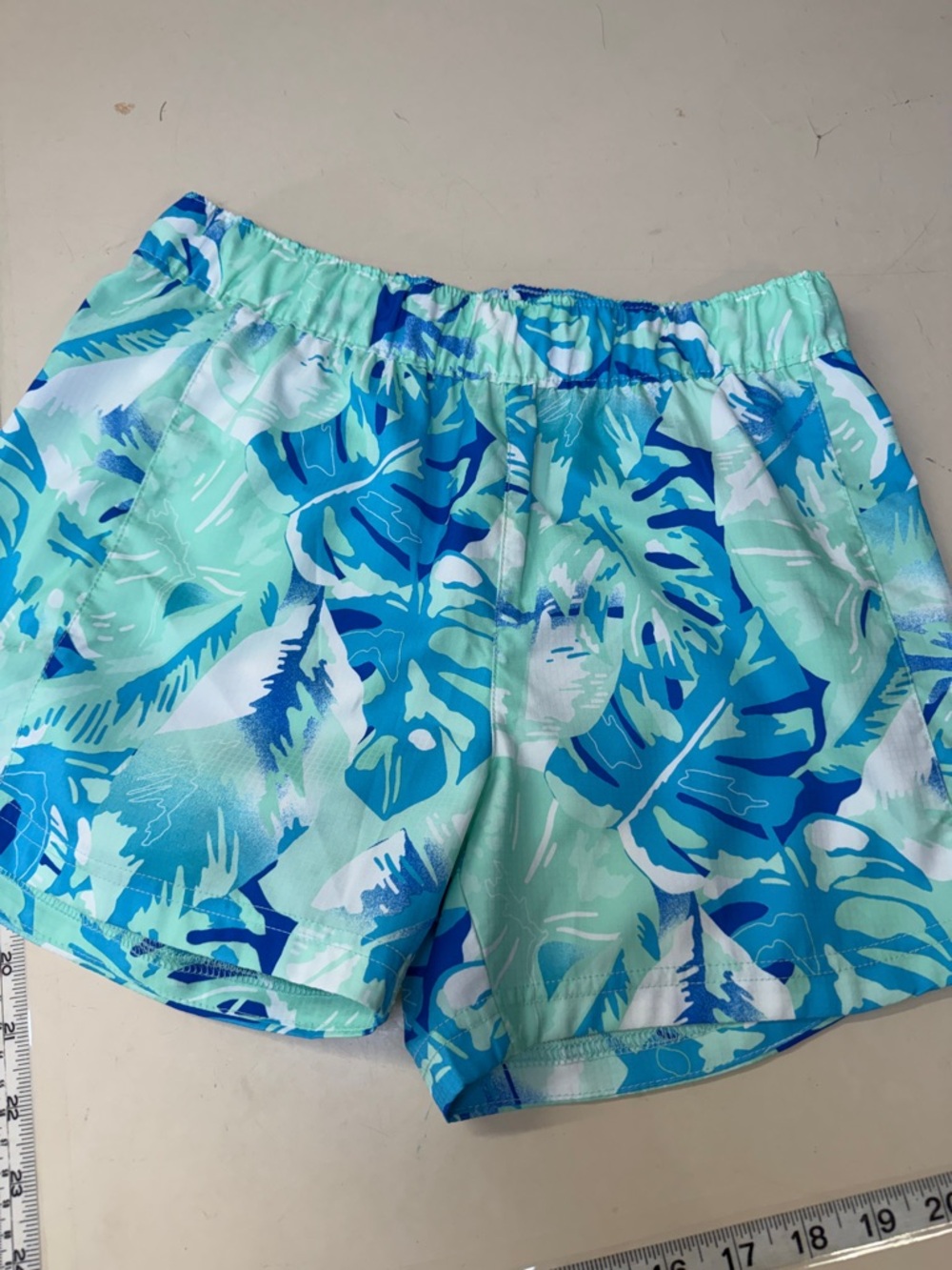 Columbia Boys Aqua and Blue Tropical Print Elastic Waist Shorts